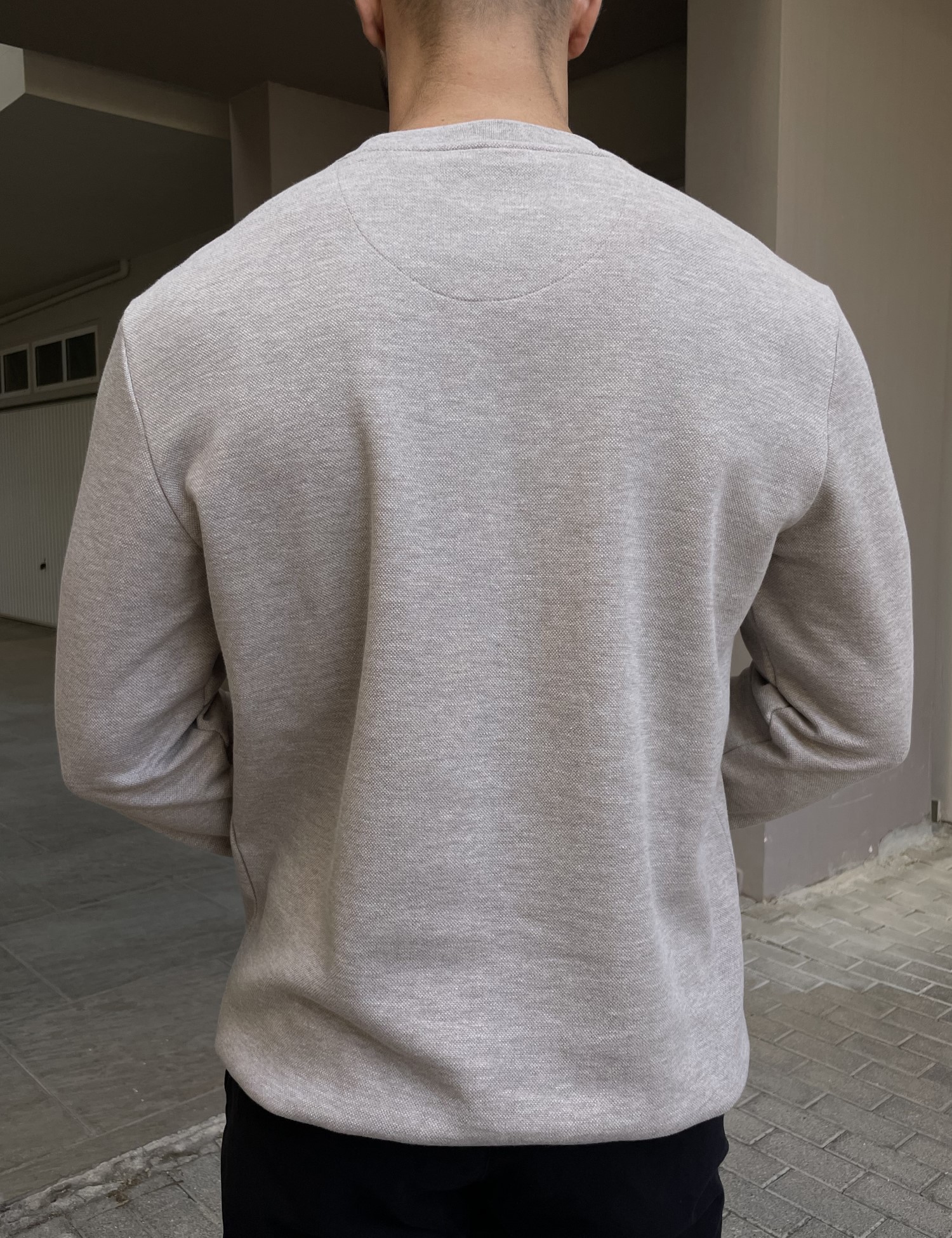 Ανδρική μπεζ πικέ μακρυμάνικη μπλούζα 4403B φωτογραφία